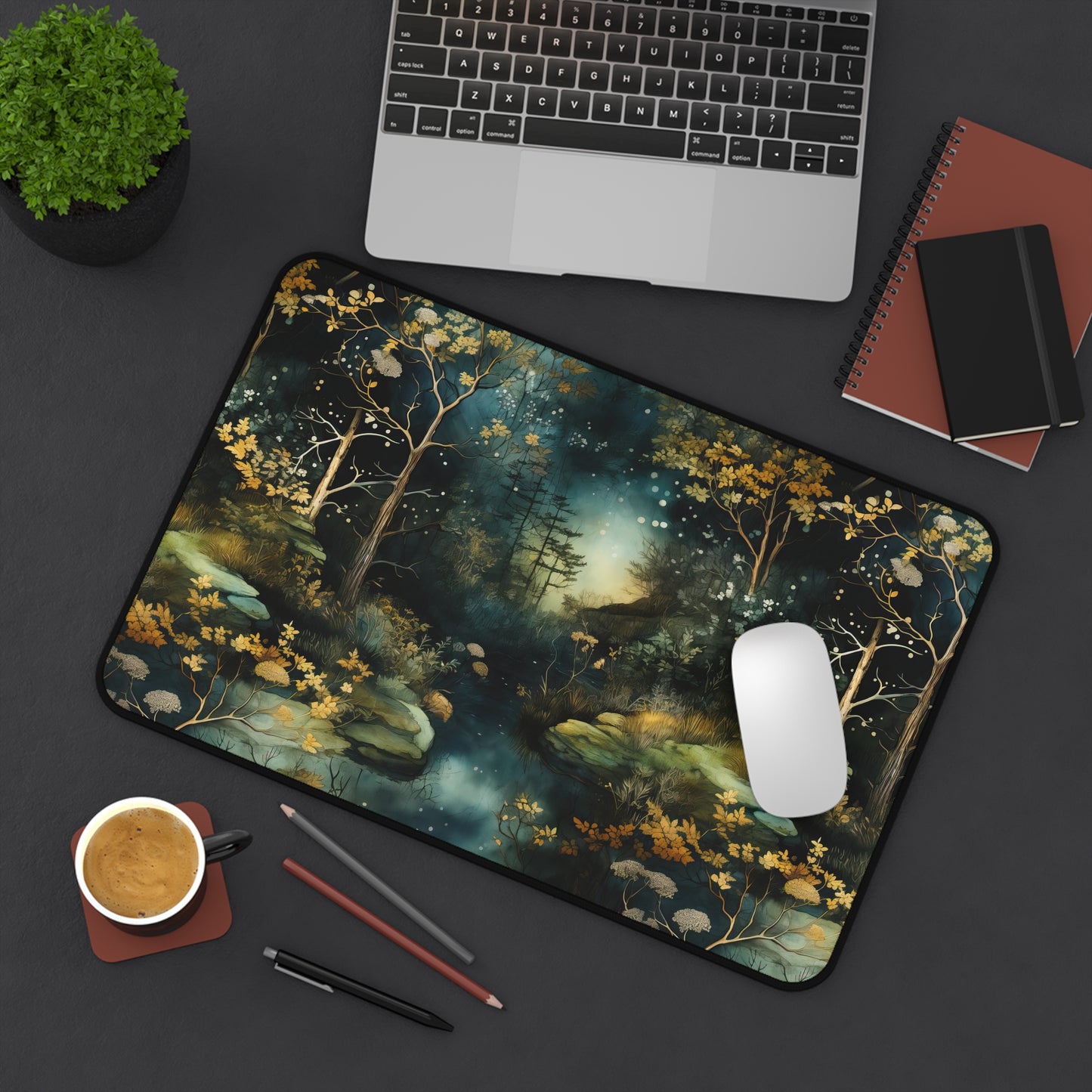 Enchanted Creek Desk Mat – Twilight Magic for Your Workspace