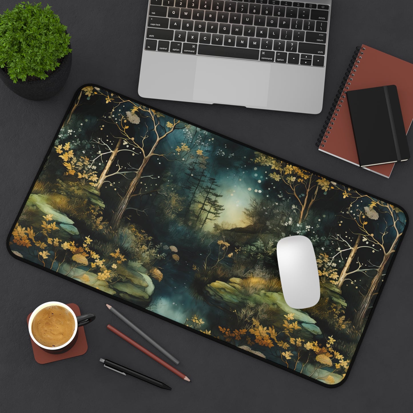 Enchanted Creek Desk Mat – Twilight Magic for Your Workspace