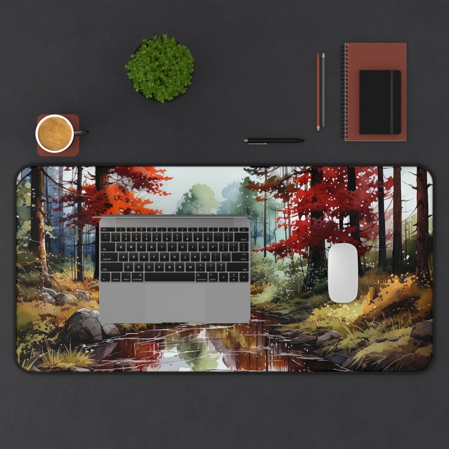 Autumn Forest Desk Mat – Watercolor Calm for Your Workspace