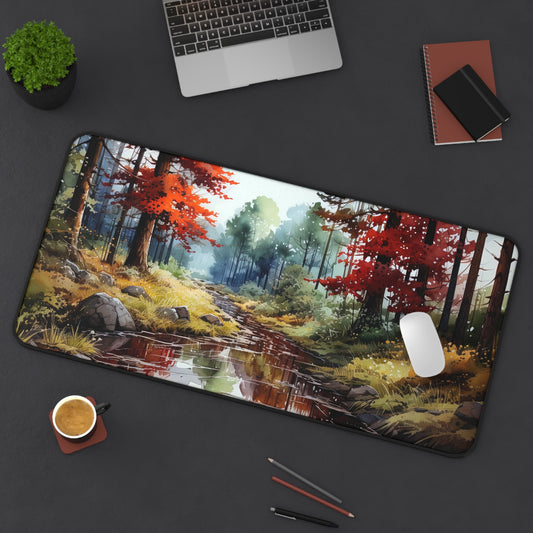 Autumn Forest Desk Mat – Watercolor Calm for Your Workspace