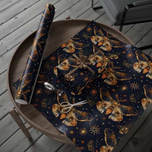 Midnight Moth Wrapping Paper – Celestial Wonder for Every Gift