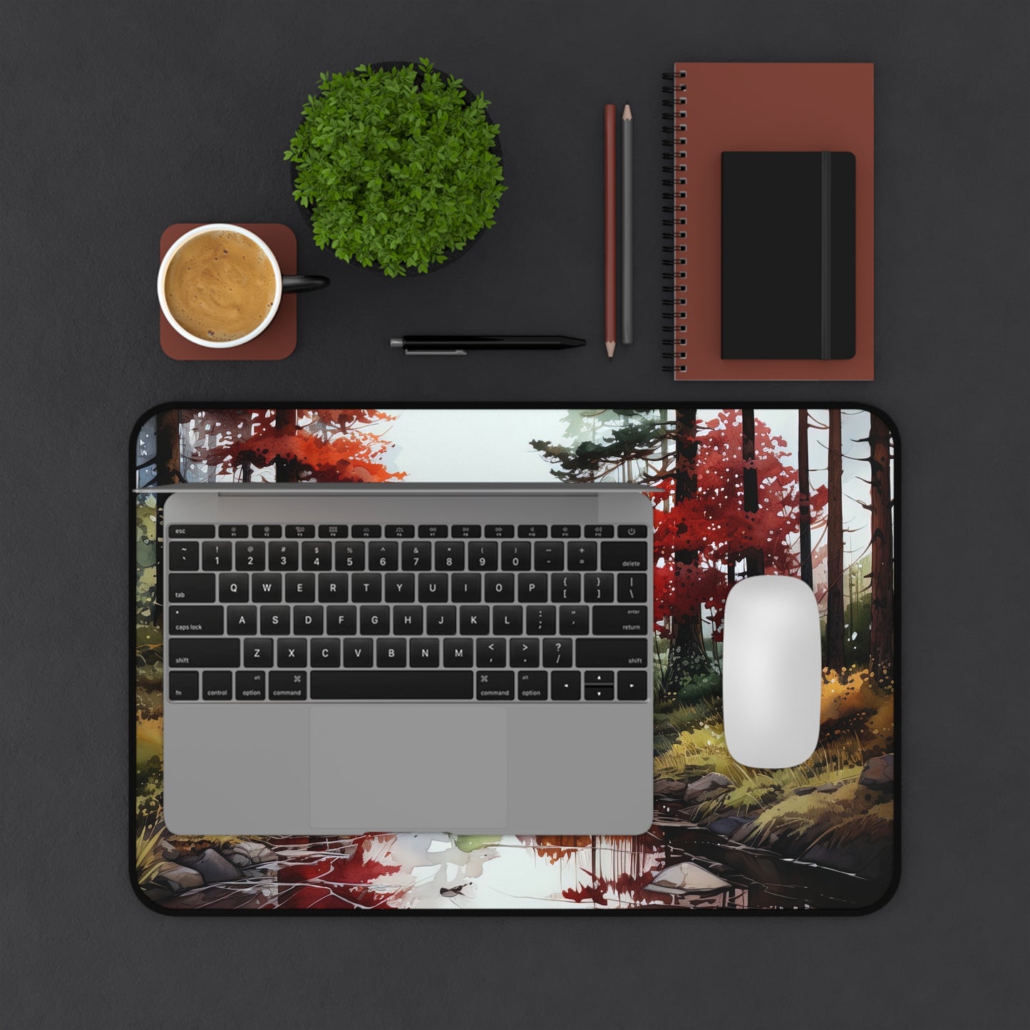Autumn Forest Desk Mat – Watercolor Calm for Your Workspace
