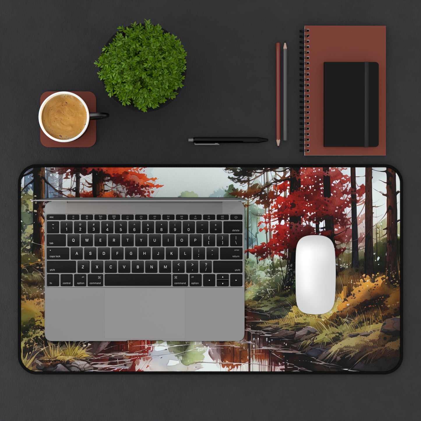 Autumn Forest Desk Mat – Watercolor Calm for Your Workspace