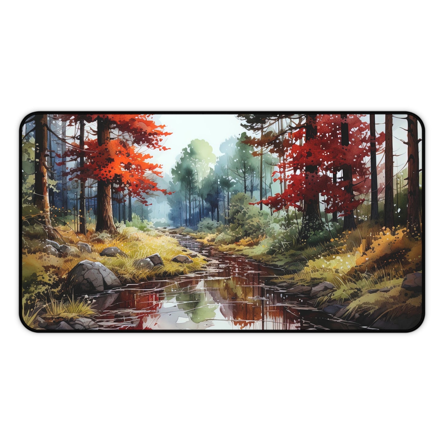 Autumn Forest Desk Mat – Watercolor Calm for Your Workspace