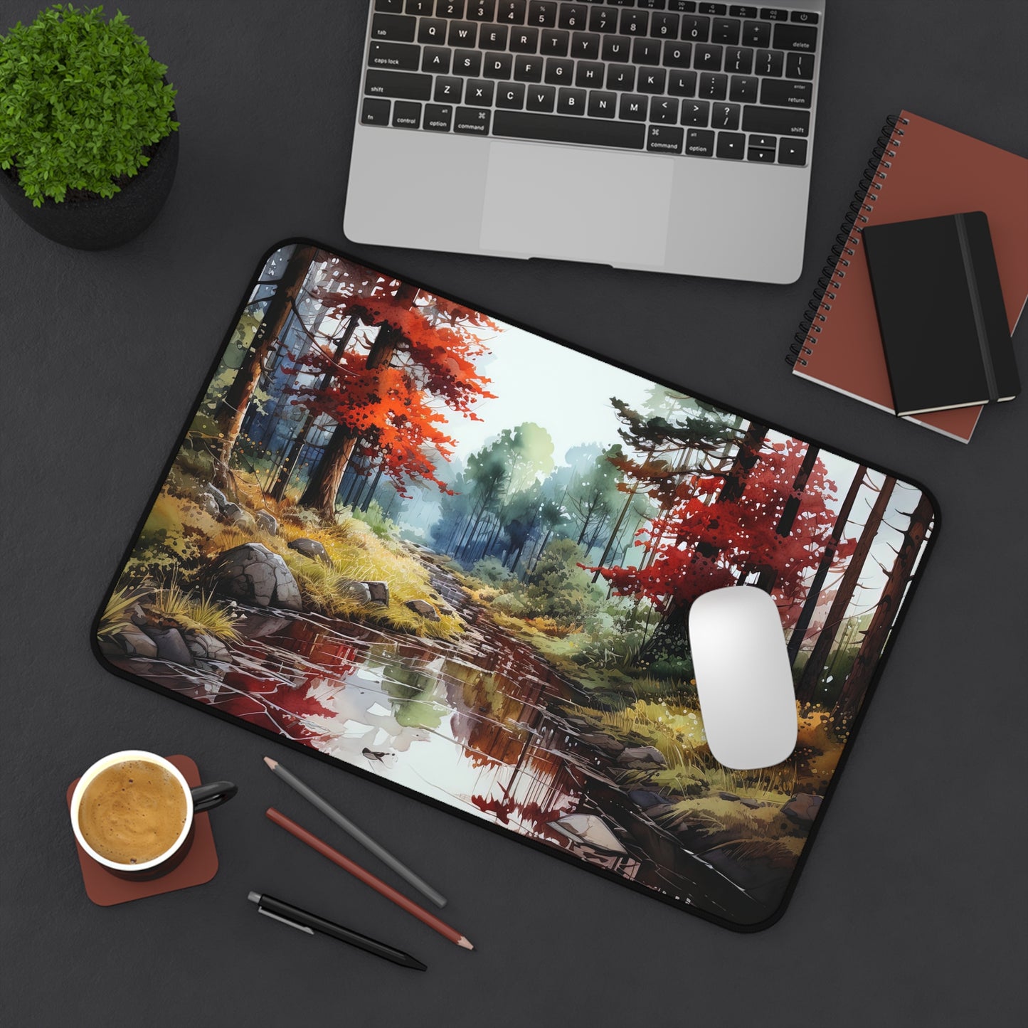 Autumn Forest Desk Mat – Watercolor Calm for Your Workspace