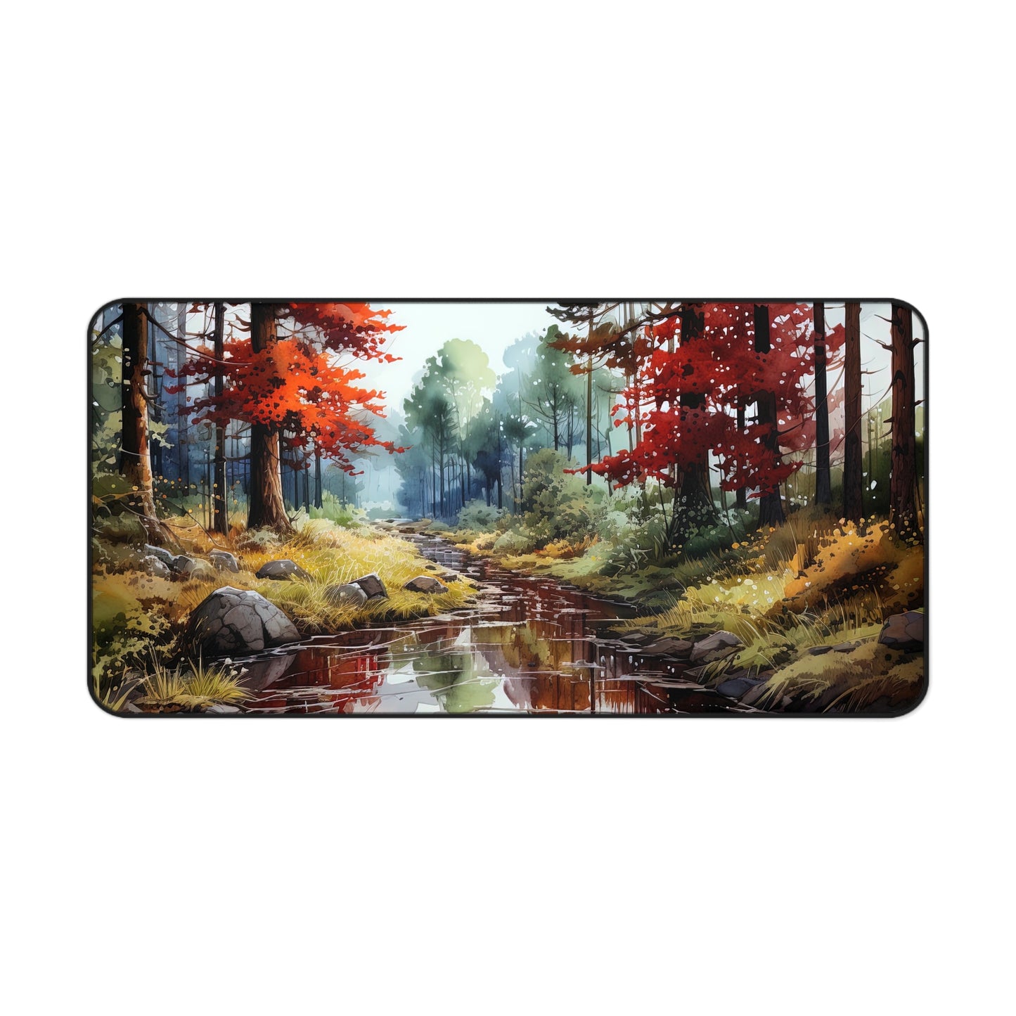 Autumn Forest Desk Mat – Watercolor Calm for Your Workspace